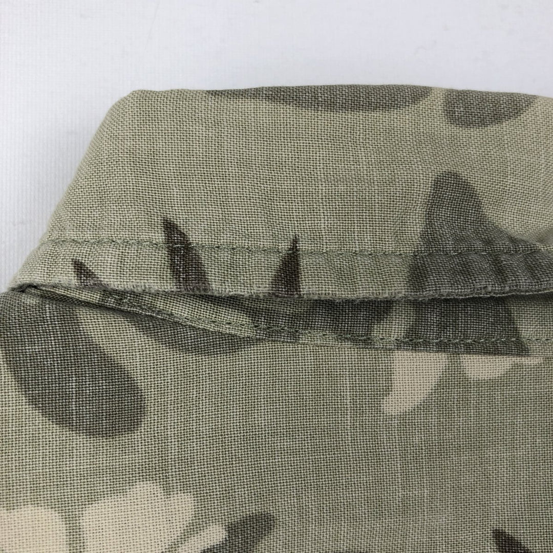 Eddie Bauer Leaf Pattern Hawaiian Aloha Shirt, Box Shirt, Men's Size L (approx.) cotton Khaki type sage green Vintage Second Hand