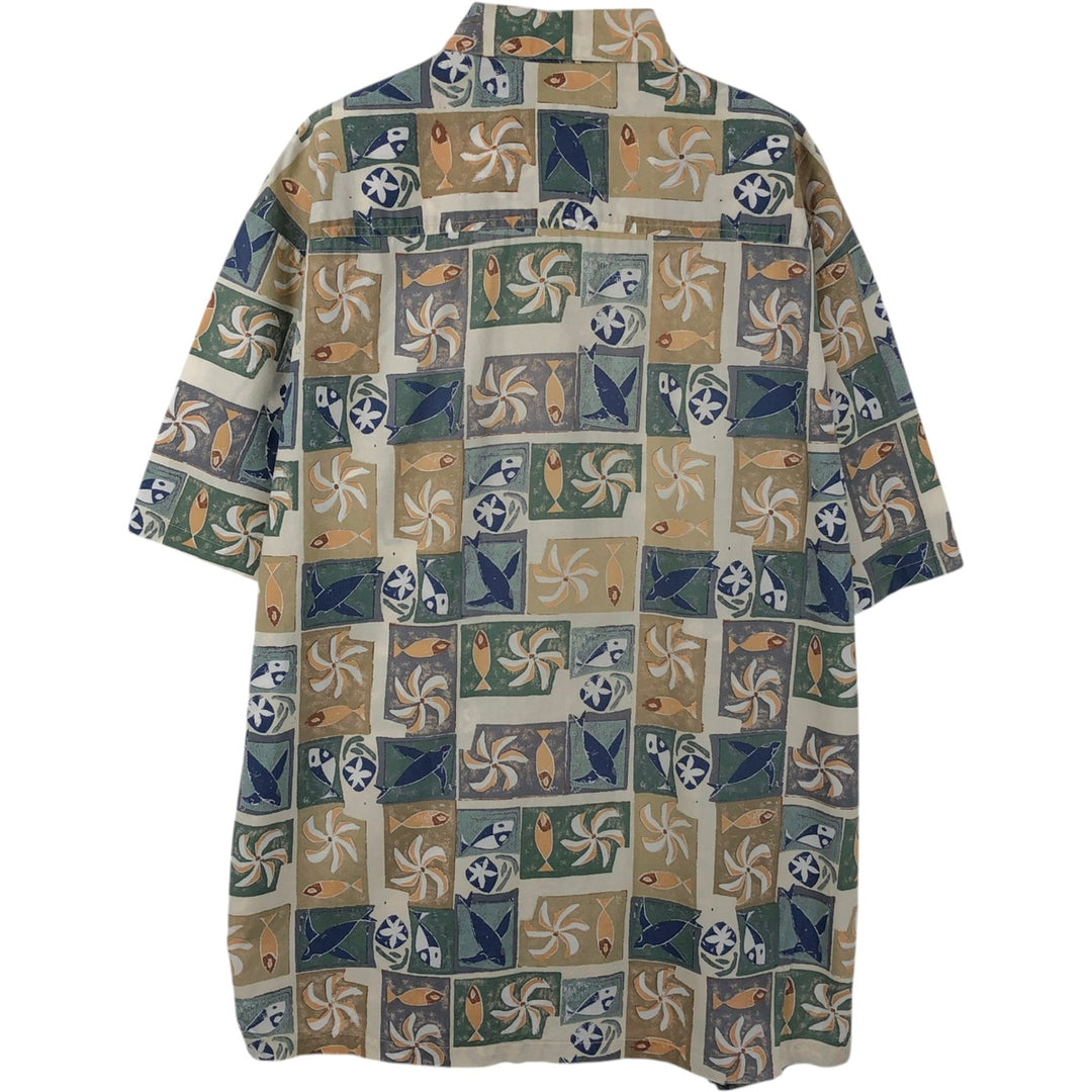 90'S KAHALA AVI Collection All-over fish print Hawaiian Aloha shirt, boxy style, made in Hawaii, men's size L equivalent, vintage. cotton Beige type Vintage Second Hand