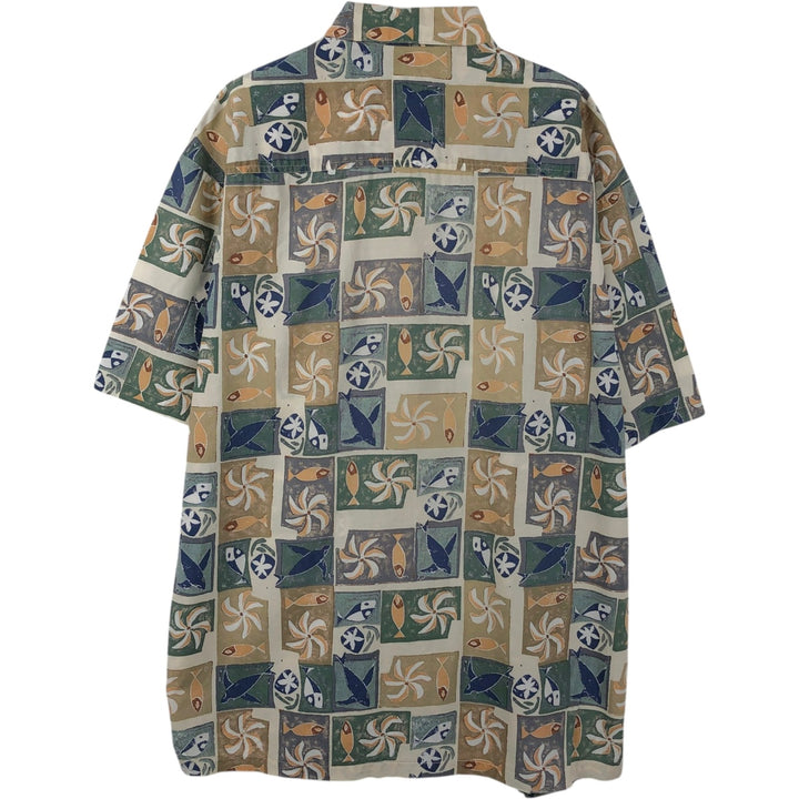90'S KAHALA AVI Collection All-over fish print Hawaiian Aloha shirt, boxy style, made in Hawaii, men's size L equivalent, vintage. cotton Beige type Vintage Second Hand