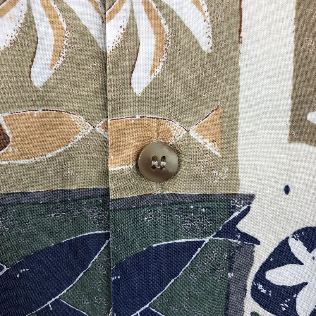 90'S KAHALA AVI Collection All-over fish print Hawaiian Aloha shirt, boxy style, made in Hawaii, men's size L equivalent, vintage. cotton Beige type Vintage Second Hand