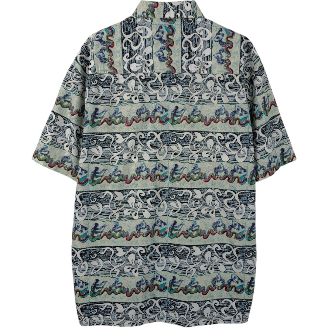 90'S KAHALA AVI Collection All-over Border Pattern Hawaiian Aloha Shirt, Boxy Shirt, Made in Hawaii, Men's Size M (approx.) cotton Blue type light blue Vintage Second Hand