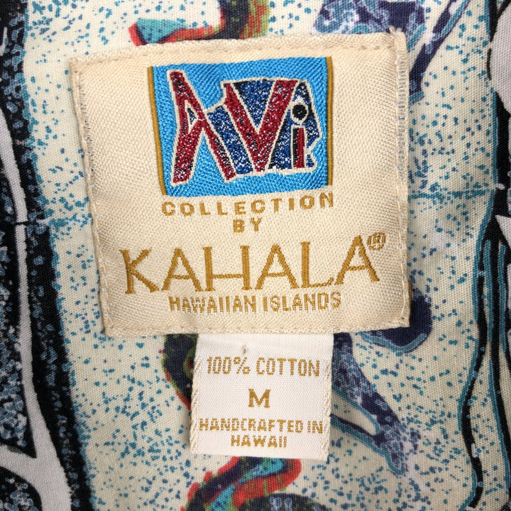 90'S KAHALA AVI Collection All-over Border Pattern Hawaiian Aloha Shirt, Boxy Shirt, Made in Hawaii, Men's Size M (approx.) cotton Blue type light blue Vintage Second Hand