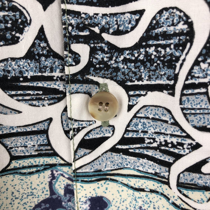 90'S KAHALA AVI Collection All-over Border Pattern Hawaiian Aloha Shirt, Boxy Shirt, Made in Hawaii, Men's Size M (approx.) cotton Blue type light blue Vintage Second Hand