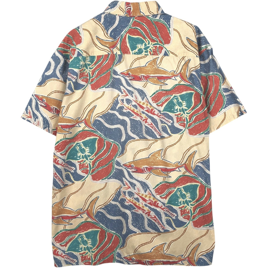 KAHALA All-over fish print Hawaiian Aloha shirt, boxy style, made in Hawaii, men's size L equivalent. cotton Beige type Vintage Second Hand