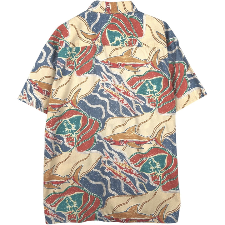 KAHALA All-over fish print Hawaiian Aloha shirt, boxy style, made in Hawaii, men's size L equivalent. cotton Beige type Vintage Second Hand
