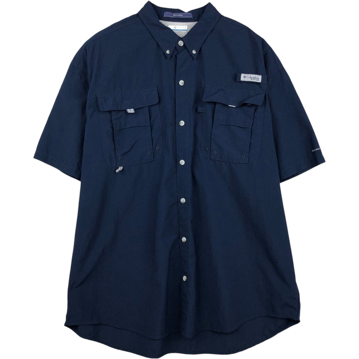 Columbia PFG BAHAMA OMNI-SHADE Omni-Shade Button-Down Short Sleeve Fishing Shirt, Men's XL Nylon navy blue type Vintage Second Hand