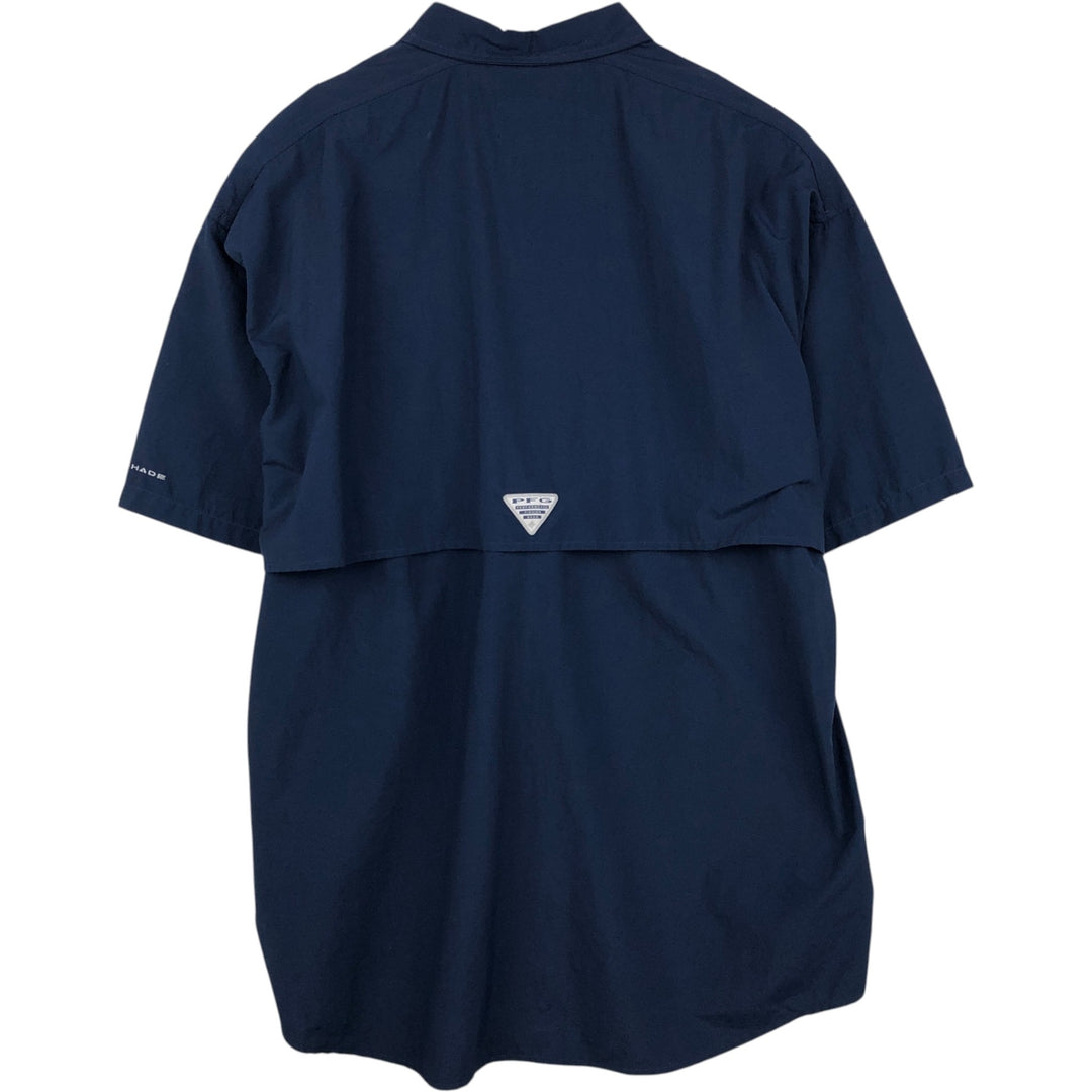 Columbia PFG BAHAMA OMNI-SHADE Omni-Shade Button-Down Short Sleeve Fishing Shirt, Men's XL Nylon navy blue type Vintage Second Hand