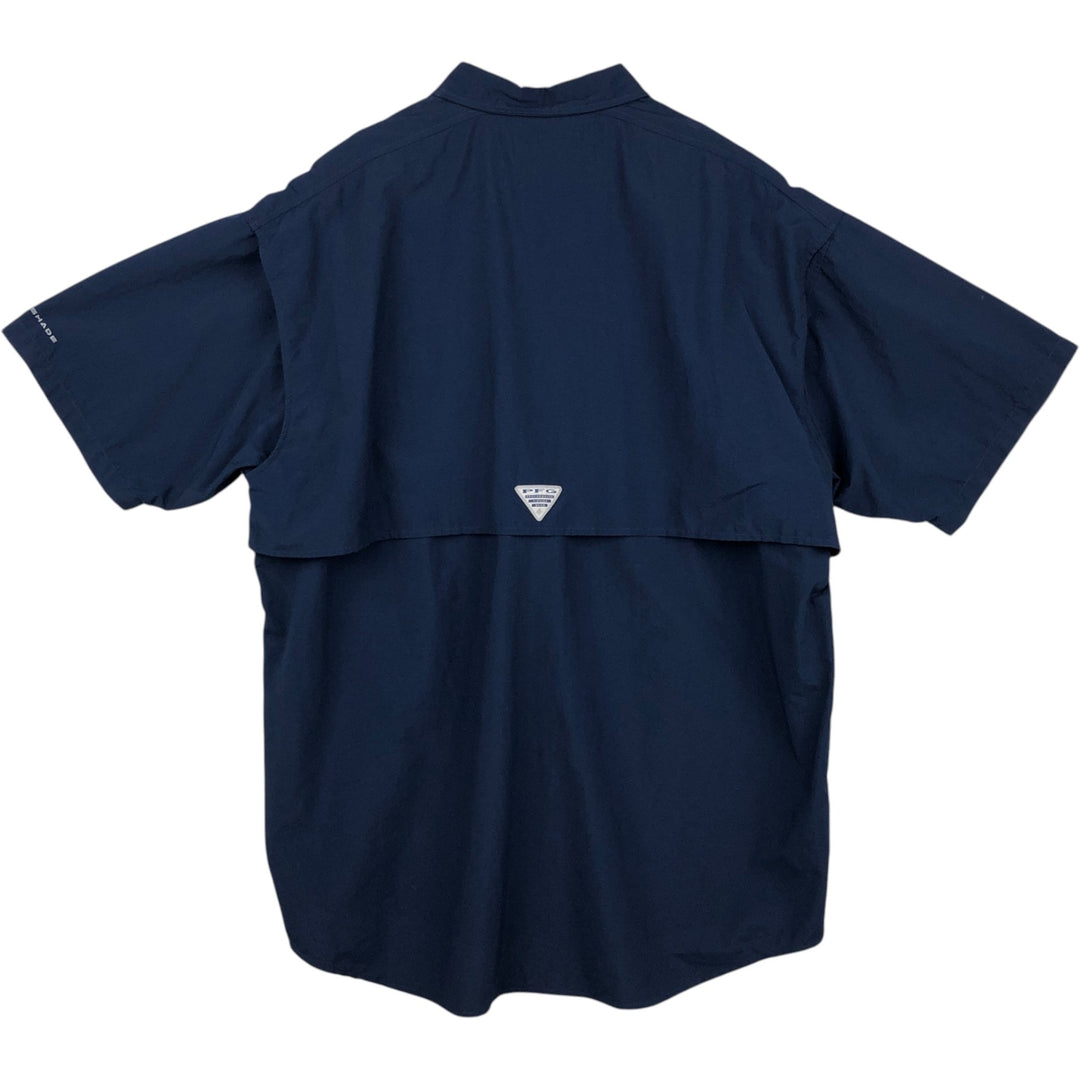 Columbia PFG BAHAMA OMNI-SHADE Omni-Shade Button-Down Short Sleeve Fishing Shirt, Men's XL Nylon navy blue type Vintage Second Hand