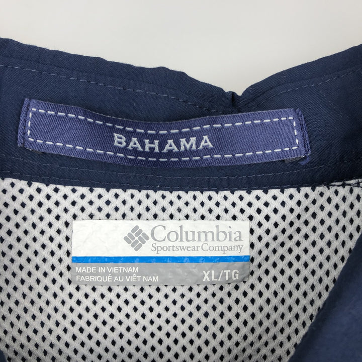 Columbia PFG BAHAMA OMNI-SHADE Omni-Shade Button-Down Short Sleeve Fishing Shirt, Men's XL Nylon navy blue type Vintage Second Hand
