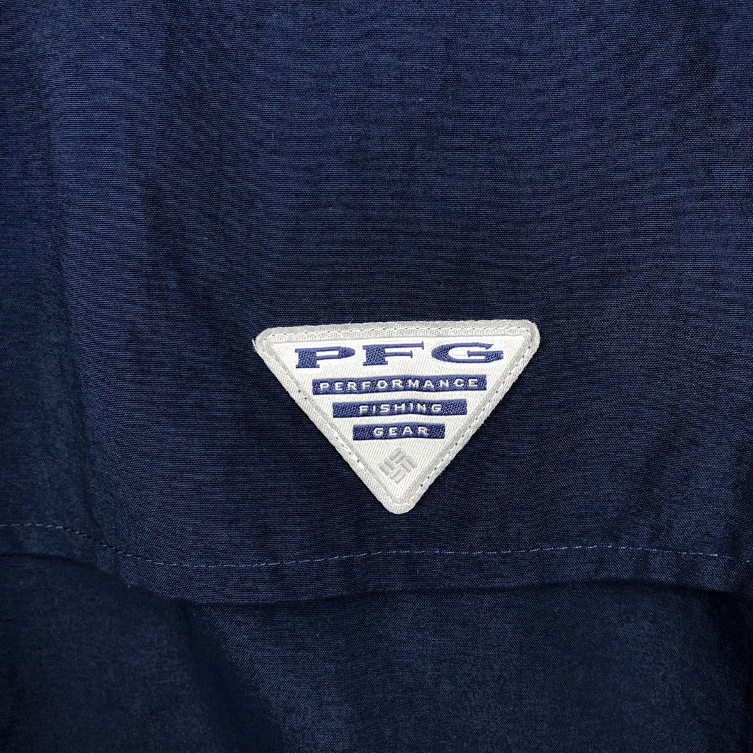 Columbia PFG BAHAMA OMNI-SHADE Omni-Shade Button-Down Short Sleeve Fishing Shirt, Men's XL Nylon navy blue type Vintage Second Hand