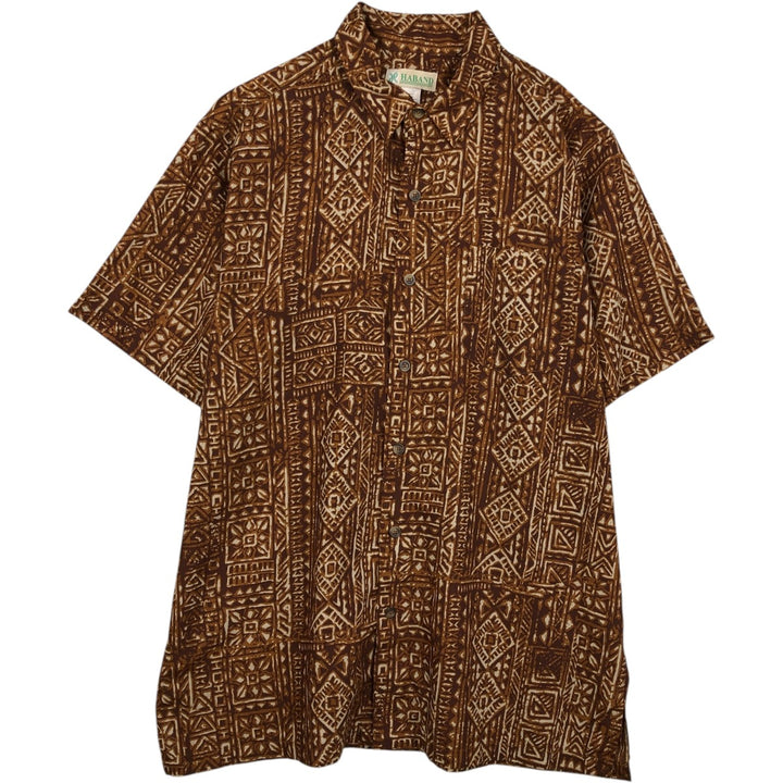 HABAND Hawaiian Aloha Shirt, All-over Print, Boxy Style, Men's Size L (approx.) polyester brown type Vintage Second Hand