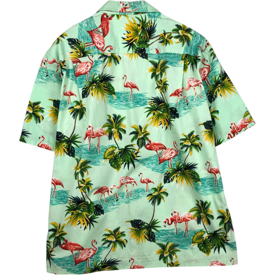 PACIFIC LEGEND Flamingo Pattern Palm Tree Open Collar Hawaiian Aloha Shirt Box Shirt Made in Hawaii Men's XL Equivalent cotton Emerald green Vintage Second Hand