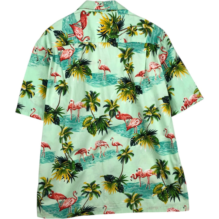 PACIFIC LEGEND Flamingo Pattern Palm Tree Open Collar Hawaiian Aloha Shirt Box Shirt Made in Hawaii Men's XL Equivalent cotton Emerald green Vintage Second Hand