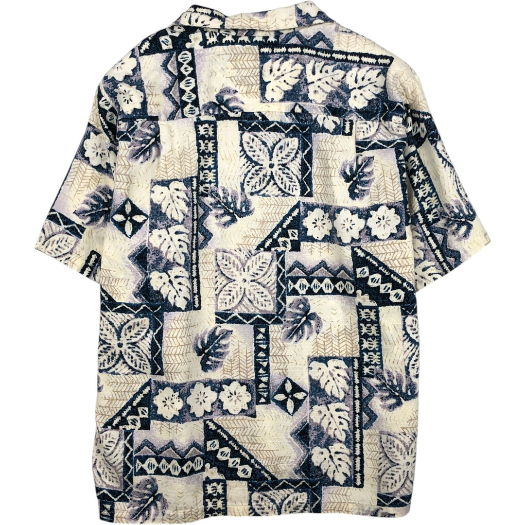 80s-90'S EVERGREEN ISLAND all-over print open-collar Hawaiian Aloha shirt, boxy style, made in Hawaii, men's size L equivalent. unclear ivory Vintage Second Hand