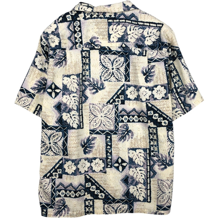 80s-90'S EVERGREEN ISLAND all-over print open-collar Hawaiian Aloha shirt, boxy style, made in Hawaii, men's size L equivalent. unclear ivory Vintage Second Hand