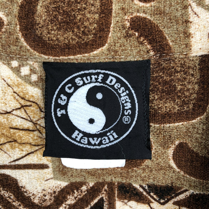T and C Surf Designs all-over print open-collar Hawaiian Aloha shirt, boxy style, made in Hawaii, men's size L equivalent, vintage. cotton Beige type Vintage Second Hand