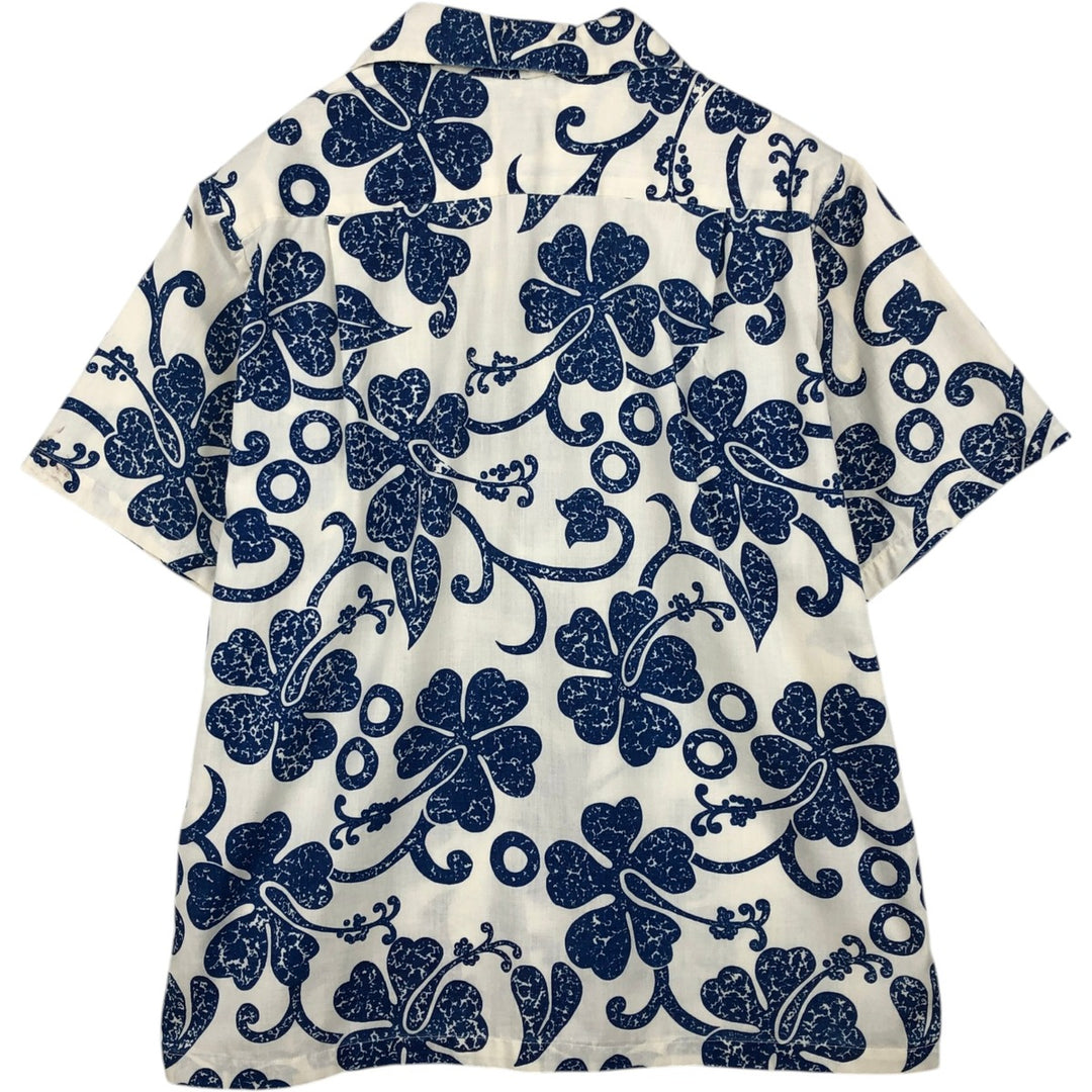Haleaka Fashions Hibiscus Pattern Open Collar Hawaiian Aloha Shirt, Boxy Shirt, Made in Hawaii, Men's Size L (approx.) unclear Navy blue Vintage Second Hand
