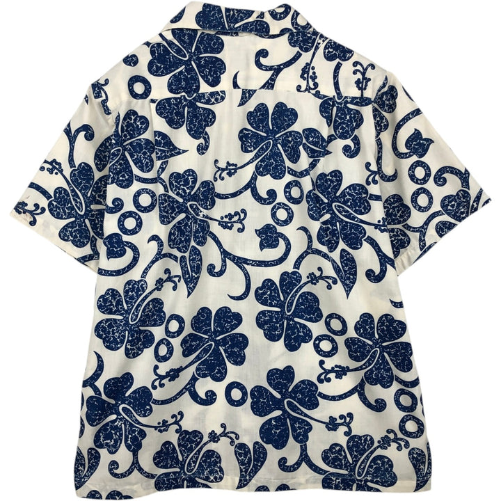 Haleaka Fashions Hibiscus Pattern Open Collar Hawaiian Aloha Shirt, Boxy Shirt, Made in Hawaii, Men's Size L (approx.) unclear Navy blue Vintage Second Hand