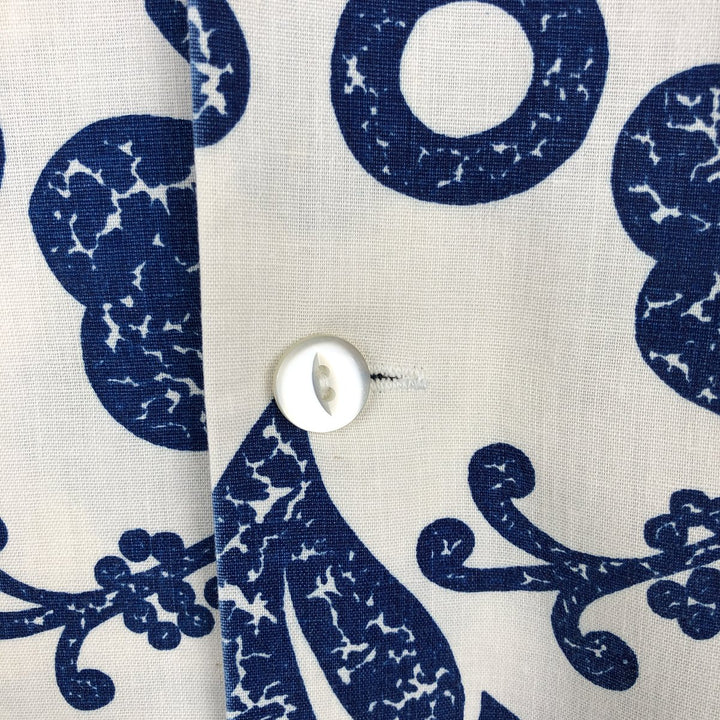 Haleaka Fashions Hibiscus Pattern Open Collar Hawaiian Aloha Shirt, Boxy Shirt, Made in Hawaii, Men's Size L (approx.) unclear Navy blue Vintage Second Hand