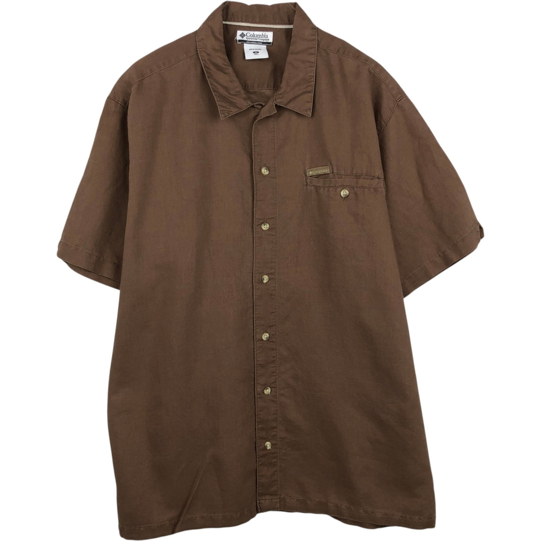 2000'S Columbia Short-Sleeve Cotton x Ramie Shirt, Boxy Shirt, Men's Size XL (approx.) Lamy brown type Vintage Second Hand