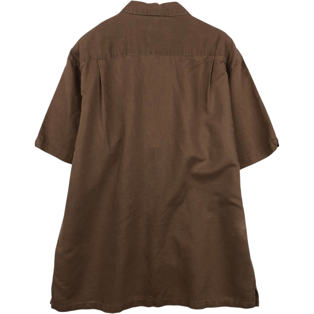 2000'S Columbia Short-Sleeve Cotton x Ramie Shirt, Boxy Shirt, Men's Size XL (approx.) Lamy brown type Vintage Second Hand