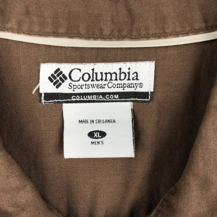 2000'S Columbia Short-Sleeve Cotton x Ramie Shirt, Boxy Shirt, Men's Size XL (approx.) Lamy brown type Vintage Second Hand