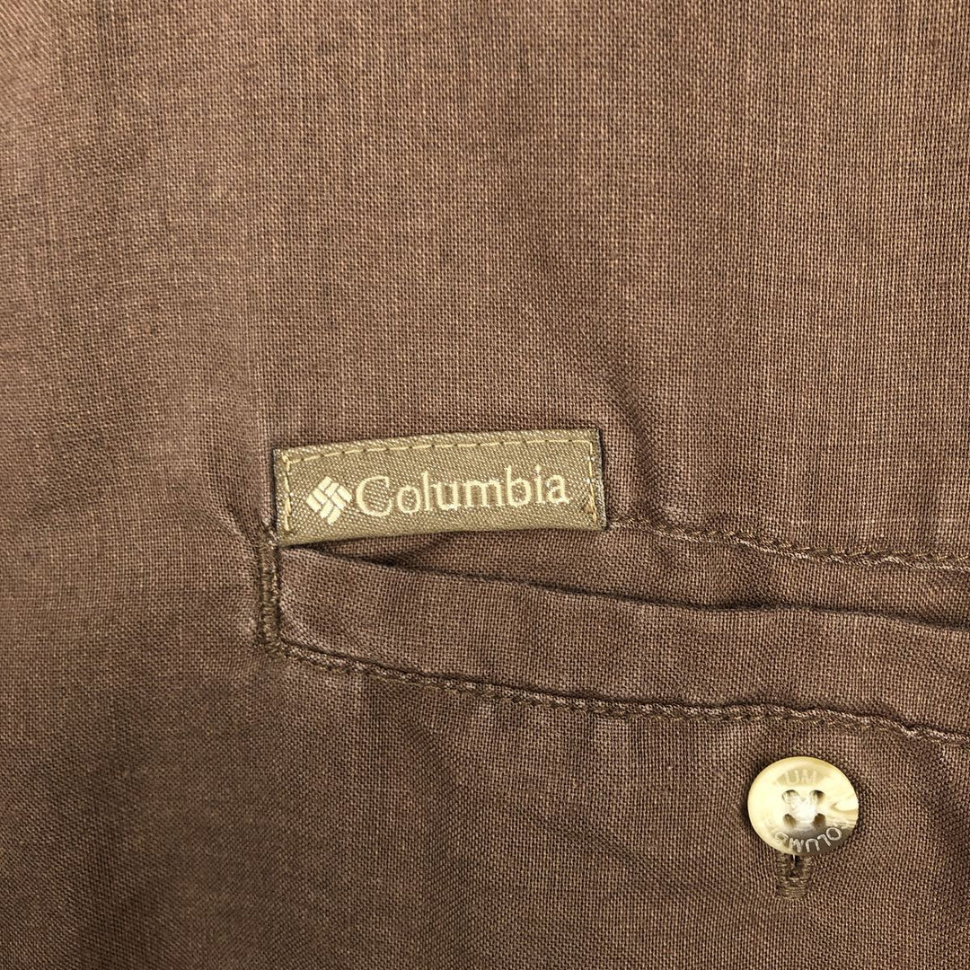 2000'S Columbia Short-Sleeve Cotton x Ramie Shirt, Boxy Shirt, Men's Size XL (approx.) Lamy brown type Vintage Second Hand