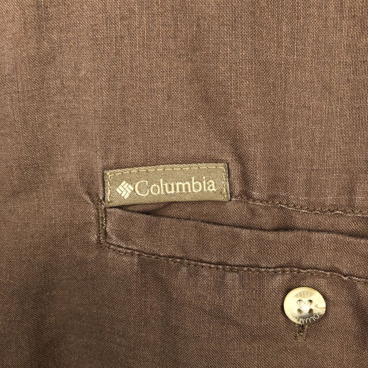 2000'S Columbia Short-Sleeve Cotton x Ramie Shirt, Boxy Shirt, Men's Size XL (approx.) Lamy brown type Vintage Second Hand