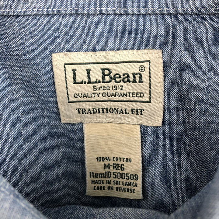 90s-00'S L.L.Bean Traditional Fit Button-Down Short-Sleeve Chambray Shirt, Men's Size M (approx.), Vintage cotton blue type Vintage Second Hand