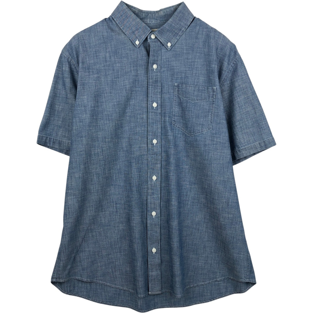 90s-00'S L.L.Bean Traditional Fit Button-Down Short-Sleeve Chambray Shirt, Men's Size L (Equivalent), Vintage cotton blue type Vintage Second Hand