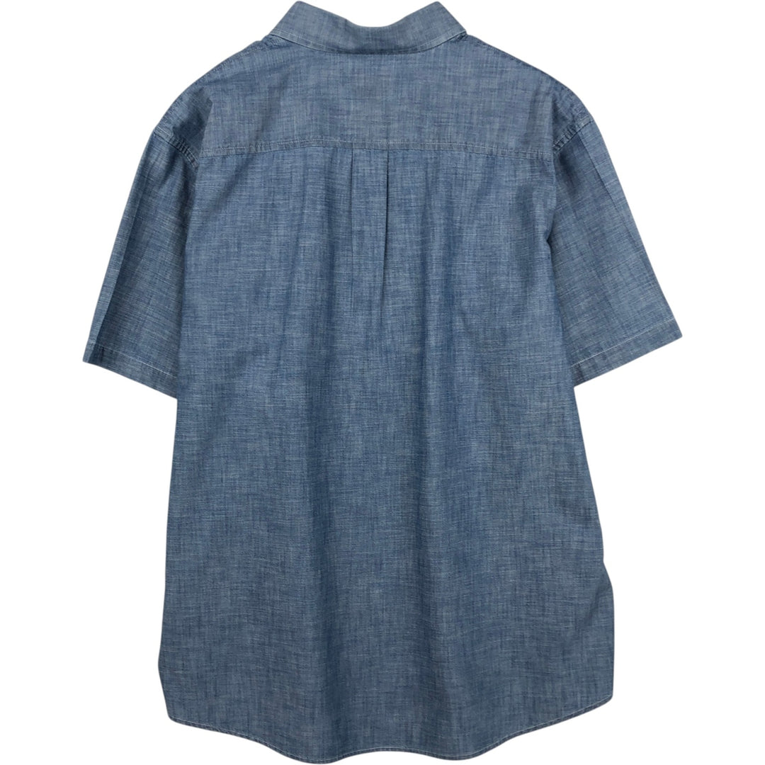 90s-00'S L.L.Bean Traditional Fit Button-Down Short-Sleeve Chambray Shirt, Men's Size L (Equivalent), Vintage cotton blue type Vintage Second Hand