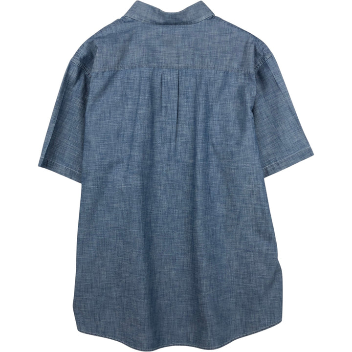 90s-00'S L.L.Bean Traditional Fit Button-Down Short-Sleeve Chambray Shirt, Men's Size L (Equivalent), Vintage cotton blue type Vintage Second Hand
