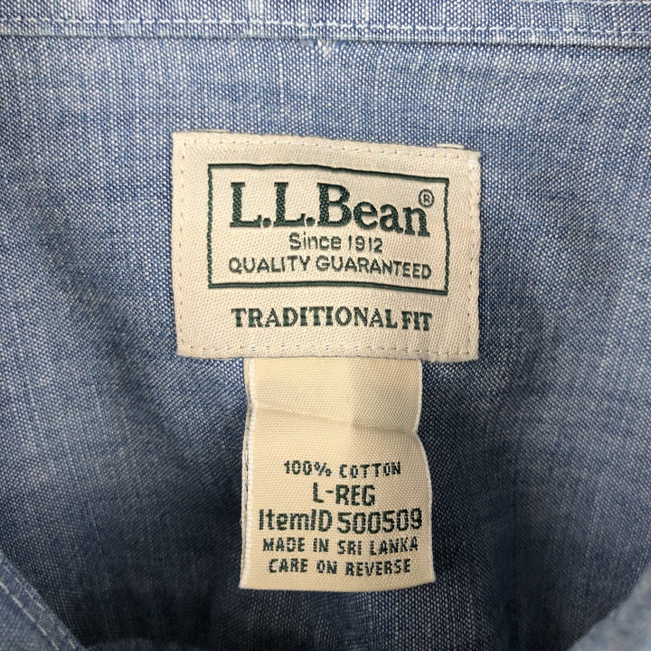 90s-00'S L.L.Bean Traditional Fit Button-Down Short-Sleeve Chambray Shirt, Men's Size L (Equivalent), Vintage cotton blue type Vintage Second Hand
