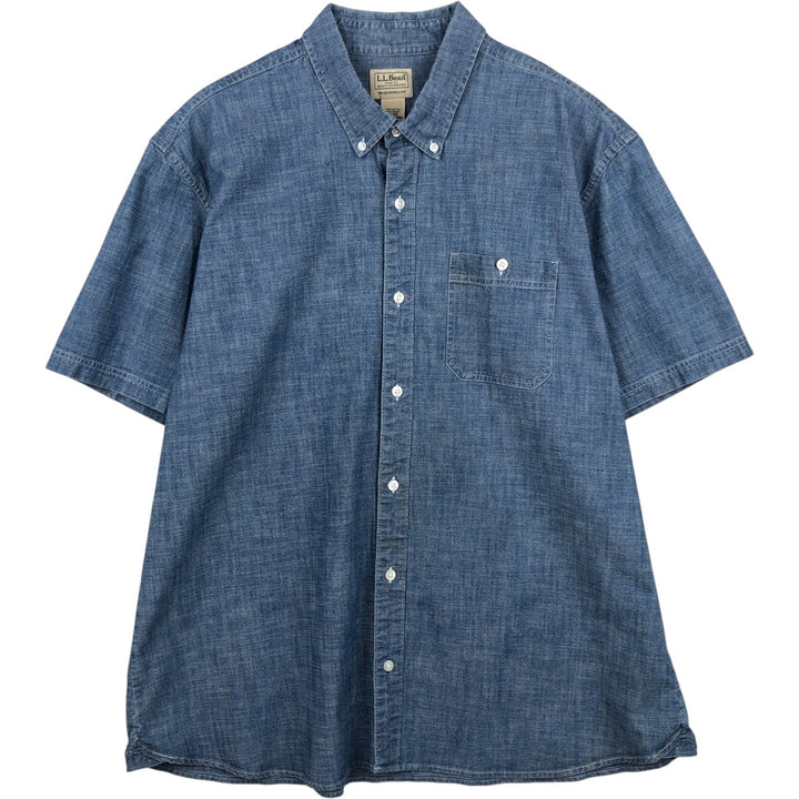 90s-00'S L.L.Bean Traditional Fit Button-Down Short-Sleeve Chambray Shirt, Men's XL (approx.), Vintage cotton blue type Vintage Second Hand