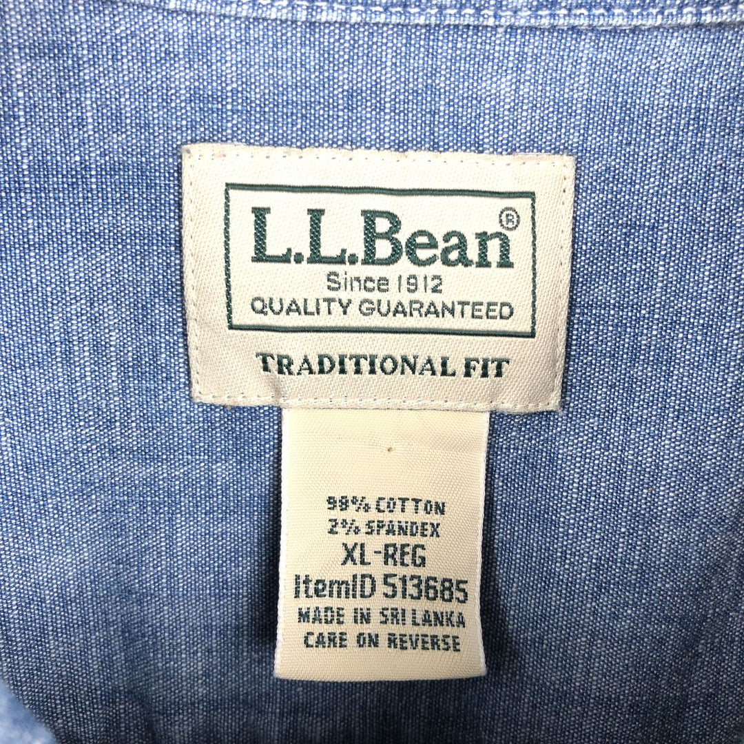 90s-00'S L.L.Bean Traditional Fit Button-Down Short-Sleeve Chambray Shirt, Men's XL (approx.), Vintage cotton blue type Vintage Second Hand