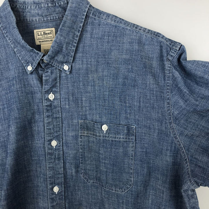 90s-00'S L.L.Bean Traditional Fit Button-Down Short-Sleeve Chambray Shirt, Men's XL (approx.), Vintage cotton blue type Vintage Second Hand