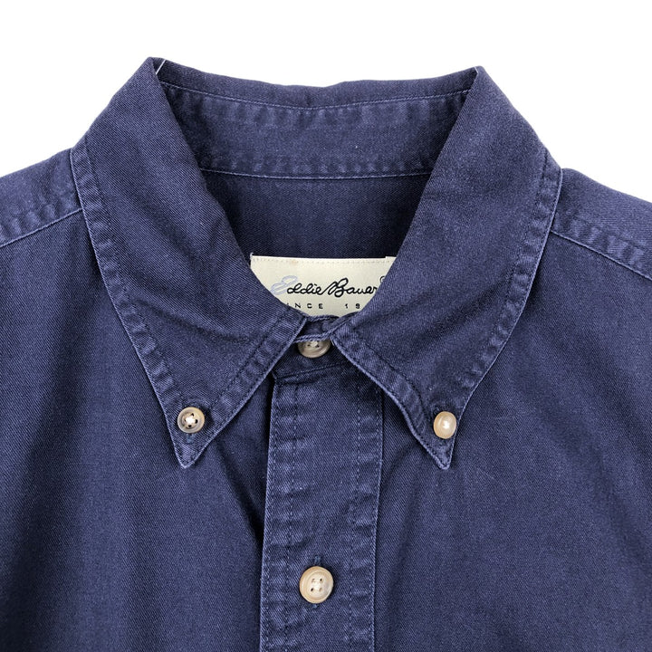 Eddie Bauer Short-Sleeve Button-Down Shirt, Men's Size S (approx.) cotton navy blue type Vintage Second Hand