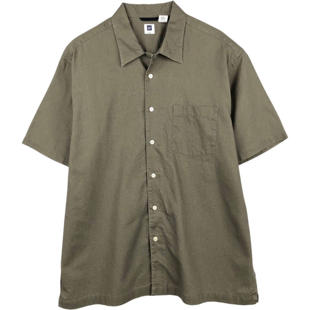 GAP Short-Sleeve Open-Collar Cotton Shirt, Boxy Fit, Men's Size L (approx.) cotton Khaki type Vintage Second Hand