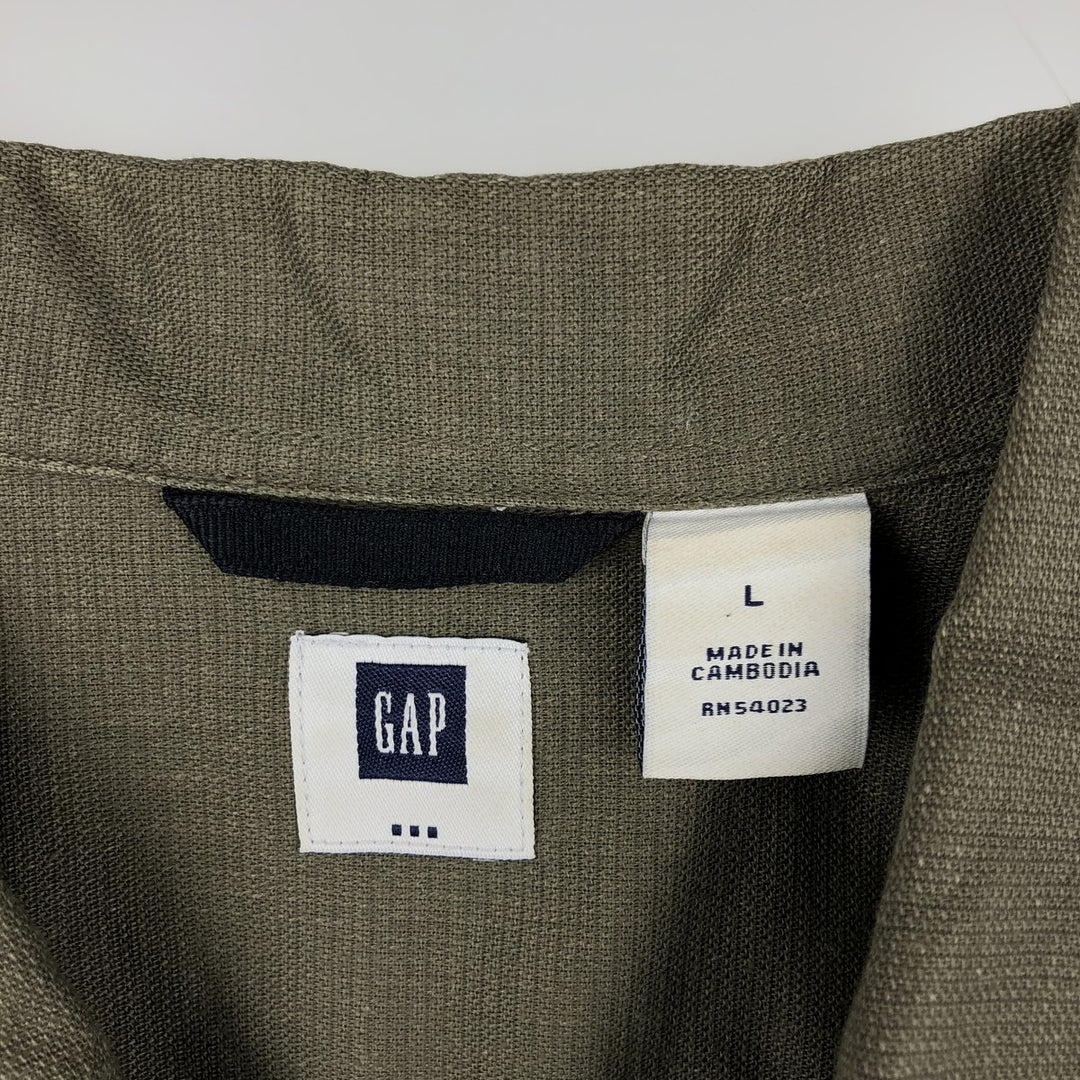 GAP Short-Sleeve Open-Collar Cotton Shirt, Boxy Fit, Men's Size L (approx.) cotton Khaki type Vintage Second Hand