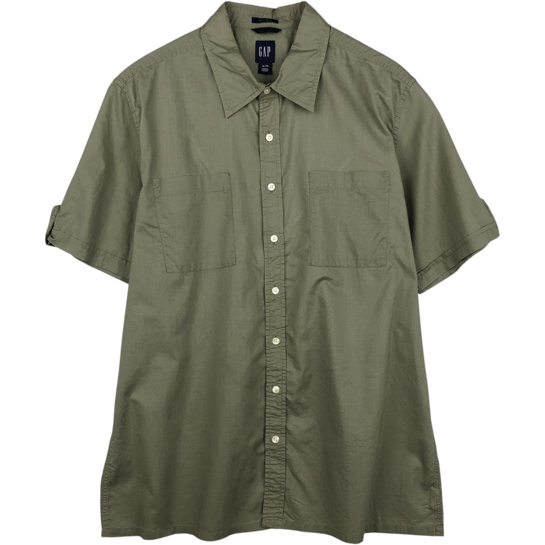 2000'S GAP RELAXED Short-Sleeve Cotton Box Shirt, Men's XL equivalent. cotton Khaki type sage green Vintage Second Hand