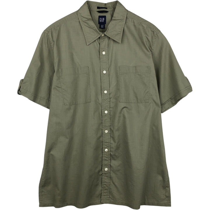 2000'S GAP RELAXED Short-Sleeve Cotton Box Shirt, Men's XL equivalent. cotton Khaki type sage green Vintage Second Hand