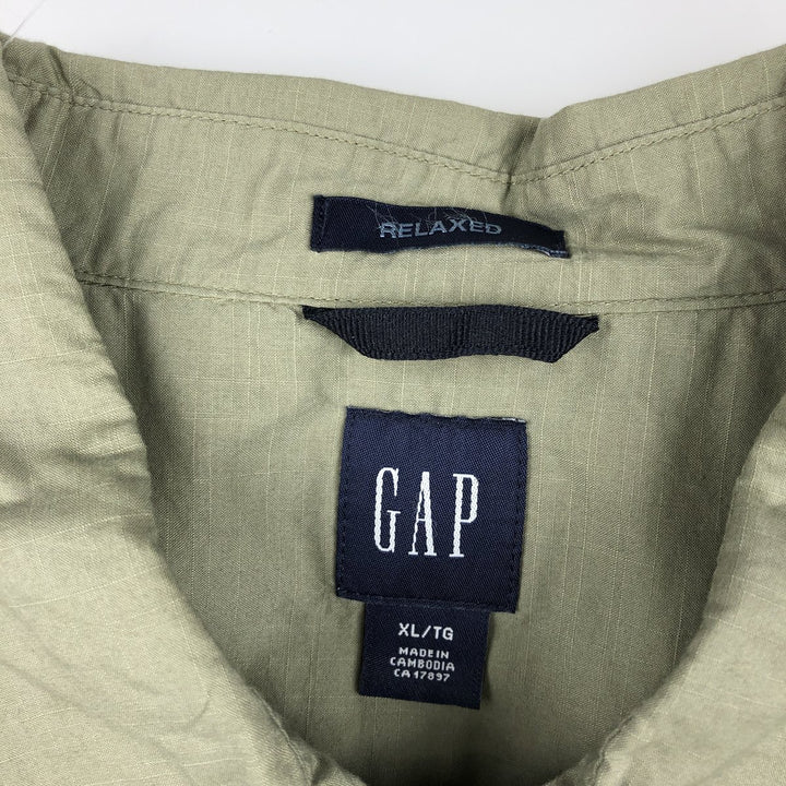 2000'S GAP RELAXED Short-Sleeve Cotton Box Shirt, Men's XL equivalent. cotton Khaki type sage green Vintage Second Hand