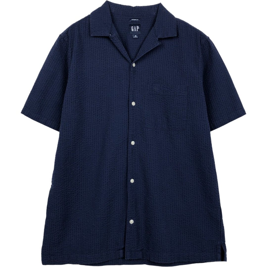 2000'S GAP STANDARD FIT Seersucker Short-Sleeve Open-Collar Cotton Shirt, Boxy Shirt, Men's Size M (approx.) cotton navy blue type Vintage Second Hand