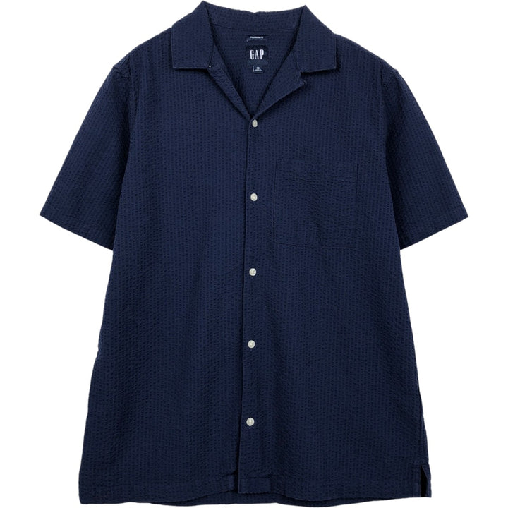 2000'S GAP STANDARD FIT Seersucker Short-Sleeve Open-Collar Cotton Shirt, Boxy Shirt, Men's Size M (approx.) cotton navy blue type Vintage Second Hand