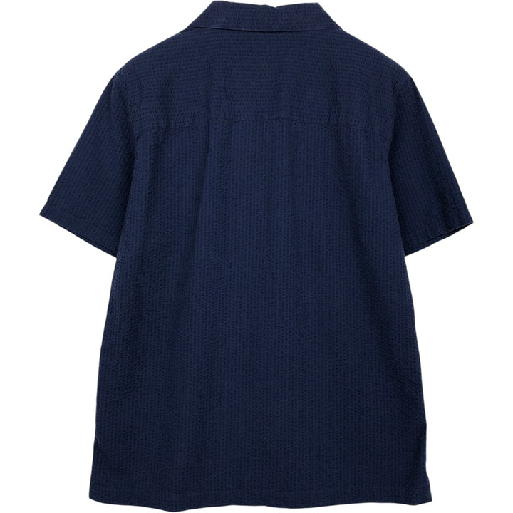 2000'S GAP STANDARD FIT Seersucker Short-Sleeve Open-Collar Cotton Shirt, Boxy Shirt, Men's Size M (approx.) cotton navy blue type Vintage Second Hand