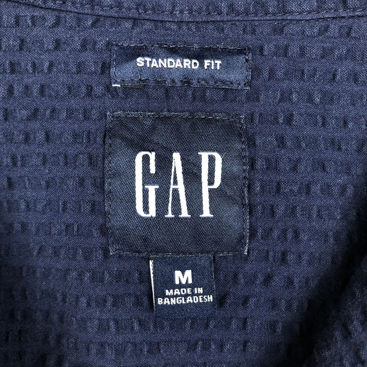 2000'S GAP STANDARD FIT Seersucker Short-Sleeve Open-Collar Cotton Shirt, Boxy Shirt, Men's Size M (approx.) cotton navy blue type Vintage Second Hand