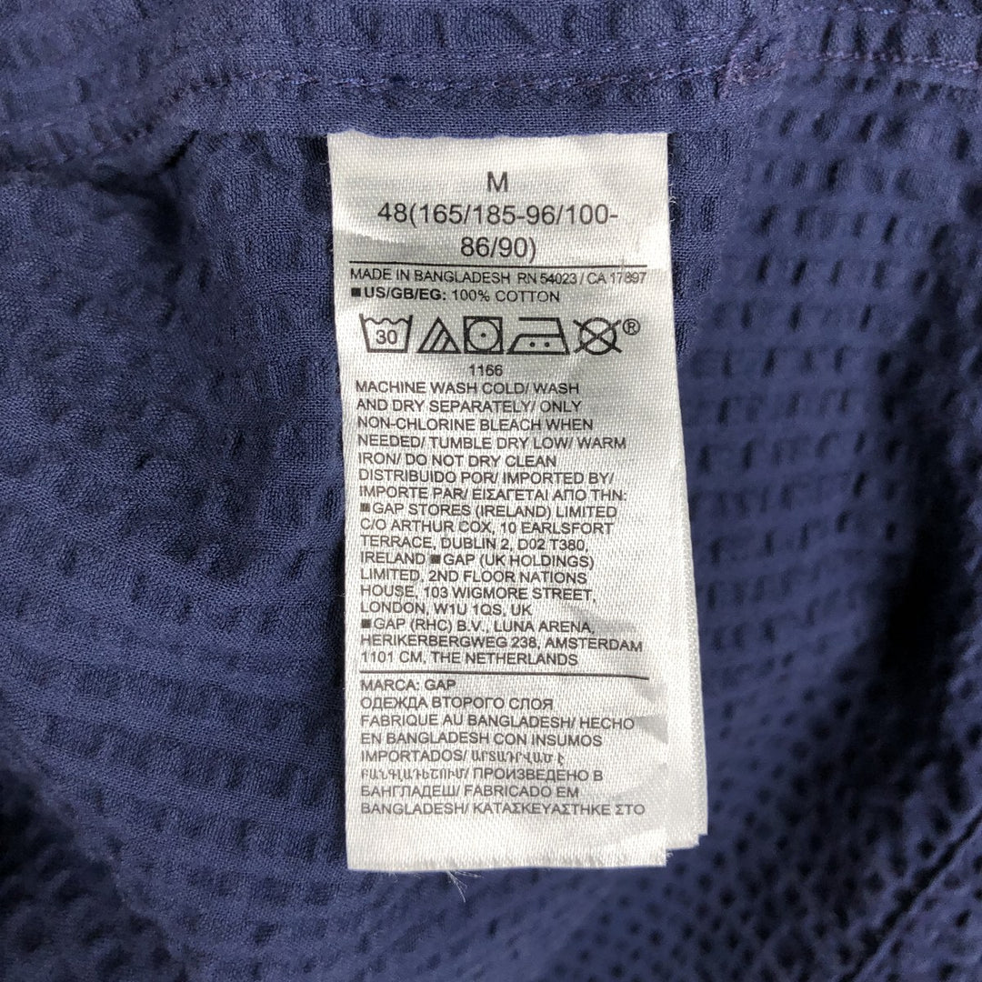 2000'S GAP STANDARD FIT Seersucker Short-Sleeve Open-Collar Cotton Shirt, Boxy Shirt, Men's Size M (approx.) cotton navy blue type Vintage Second Hand