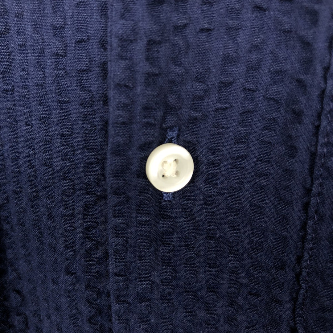 2000'S GAP STANDARD FIT Seersucker Short-Sleeve Open-Collar Cotton Shirt, Boxy Shirt, Men's Size M (approx.) cotton navy blue type Vintage Second Hand