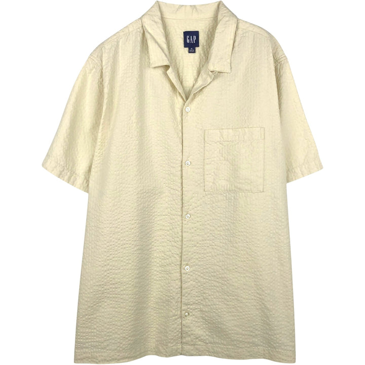 2000'S GAP Seersucker Short-Sleeve Open-Collar Cotton Shirt, Boxy Fit, Men's Size XL cotton unbleached Vintage Second Hand