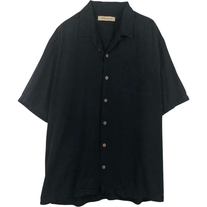 Tommy Bahama short sleeve open collar silk shirt, box shirt, men's size L silk black type Vintage Second Hand
